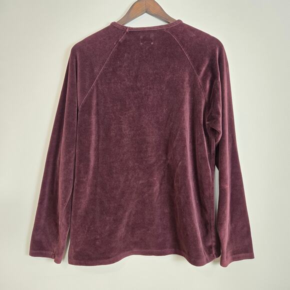 Vintage Y2K CK Velour Longsleeve Shirt Maroon Large - Picture 6 of 9